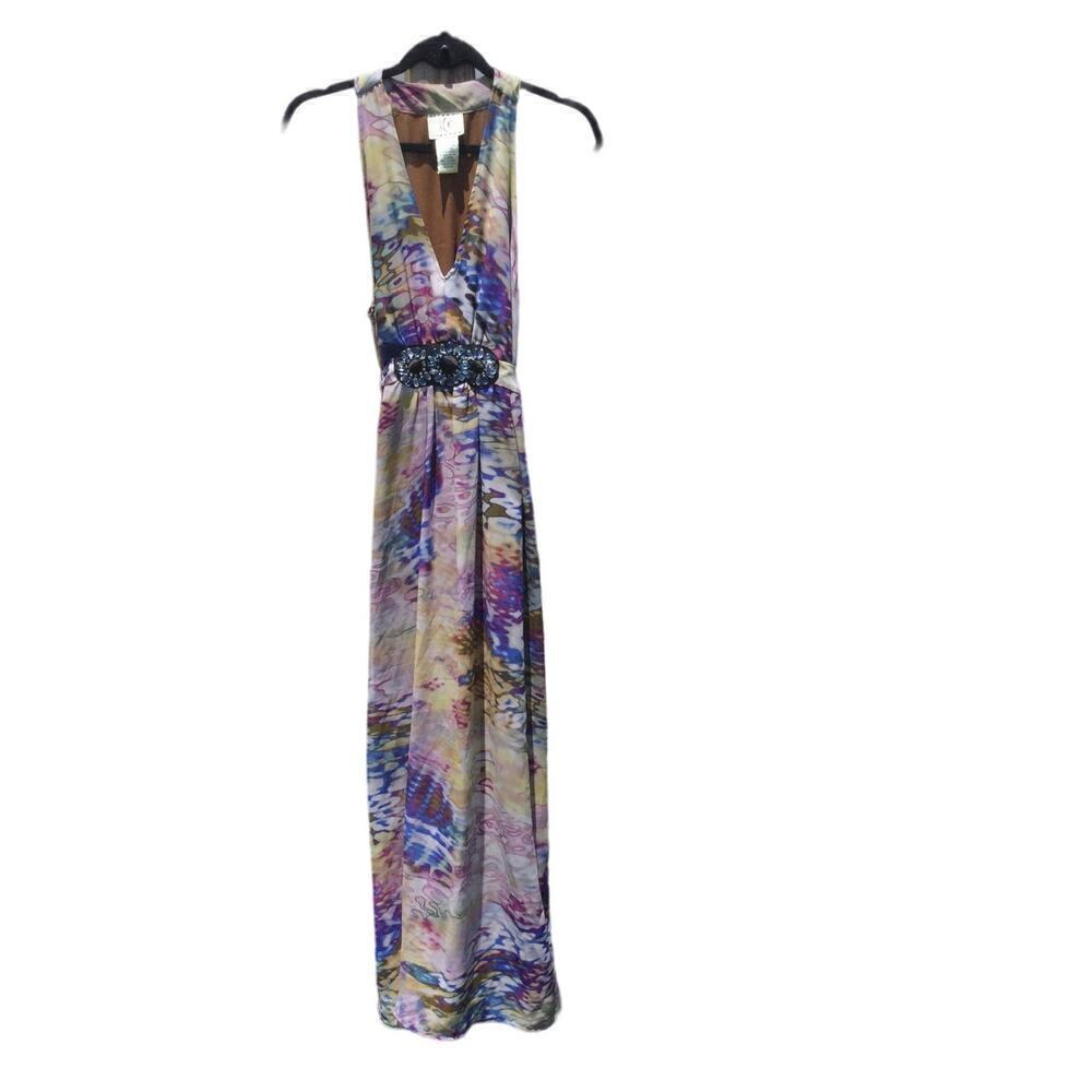 Vtg Ice maxi dress 10 purple blue watercolor beaded y2k artsy whimsy fairy 90s‎